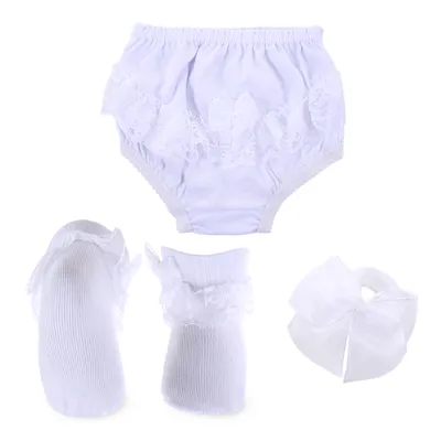 Kit Calcinha E Meia Bebê Brando Babado - 3 Peças Kit Calcinha E Meia Bebê Brando Babado - 3 Peças