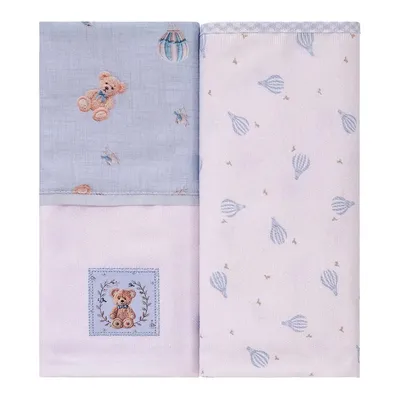Manta Cueiro Baby Joy Flanelada Urso Azul 02 Peças