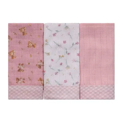 Kit Pano De Boca Baby Joy Soft Estampa Ursa - 3 Peças