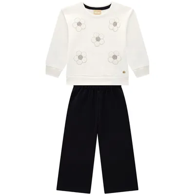 Conjunto Milon Blusa com Bordado de Flor e Calça em Moletom