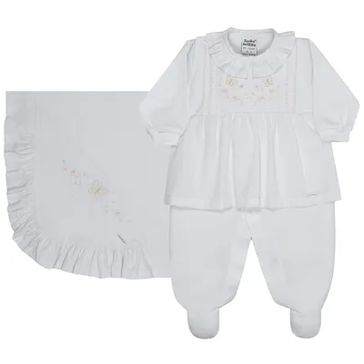 Macacão Longo Bebê Sonho Mágico Bordado Flor E Borboleta