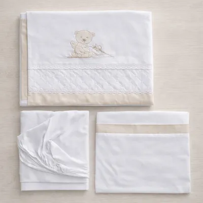 Jogo de Lençol Berço Americano Art Bebê Urso - 3 Peças