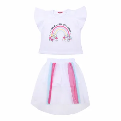 Conjunto Infantil Kookabu Blusa Estampa Arco Íris + Shorts Saia Tule