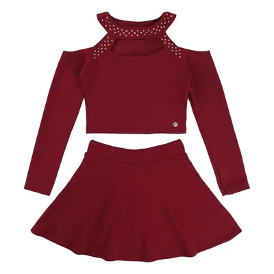 Conjunto Blusa Cropped Com Termocolante + Saia Menina 20490