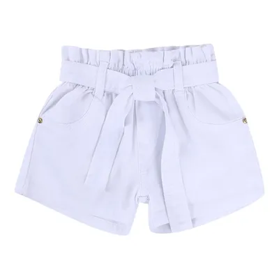 Short Sarja Clochard Color Mini Com Detalhe Laço Para Menina