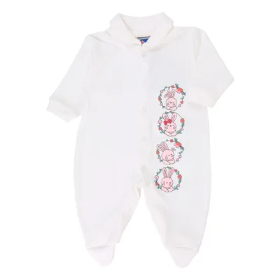 Macacão Longo Bebê Nanocute Bordado Coelhinha