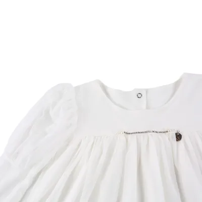 Vestido Manga Longa Bebê Kiki Aplicação De Strass