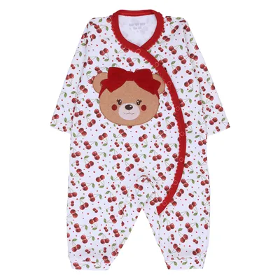 Macacão Bebê Longo Day By Em Suedine Bordado Ursa