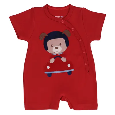 Macacão Bebê Curto Day By Em Suedine Bordado Urso