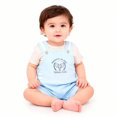 Macacão Curto Presente De Anjo E Body Bordado Tênis 2 Peças