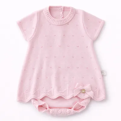 Vestido Bebê Chandra E Tapa Fralda Tricô 2 Peças