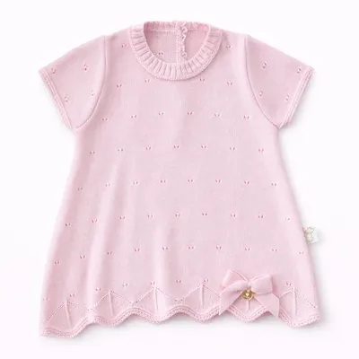 Vestido Bebê Chandra E Tapa Fralda Tricô 2 Peças Vestido Bebê Chandra E Tapa Fralda Tricô 2 Peças