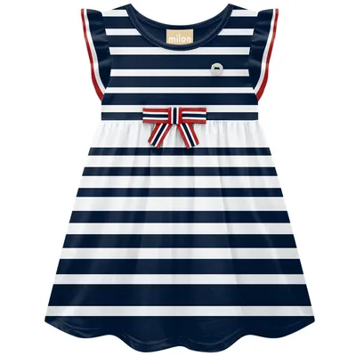 Vestido Infantil Milon em Meia Malha Listrado Vestido Infantil Milon em Meia Malha Listrado
