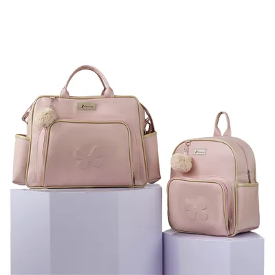 Mochila Mappyng Detalhe Bordado Avião E Pompom 2 Peças