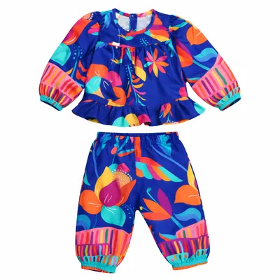 Conjunto Bebê Din Don Blusa Manga Longa Floral + Calça