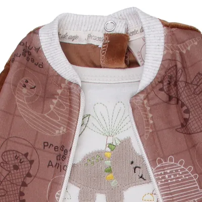 Macacão Longo Bebê Presente de Anjo Bordado Dinossauro