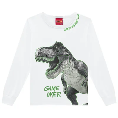 Camiseta Juvenil Kyly Manga Longa Estampa Dino Game Over