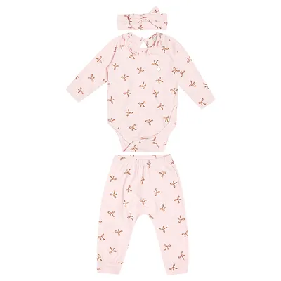 Conjunto Bebê Junkes Body Manga Longa E Calça Laços 3 Peças