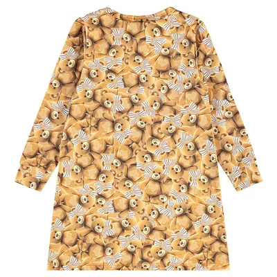 Vestido Infantil Kamylus Manga Longa Estampa Ursa