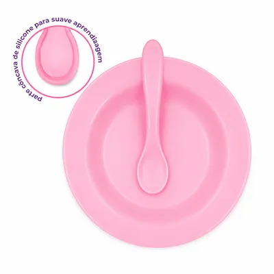 Kit Prato Lully Bebê e Colher com Ponta de Silicone 2 Peças