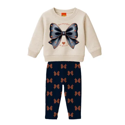 Conjunto Infantil Kyly Blusão Estampa Laço Moletom E Calça
