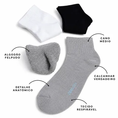 Meia Masculina Cano Médio Zee Rucci Com 3 Peças
