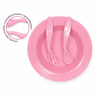 Kit Prato Lully Bebê com Talheres Curvados 03 Peças
