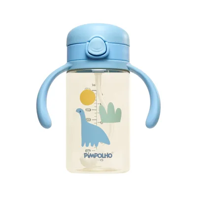 Copo Infantil Pimpolho Com Canudo e Alça Azul 240ml