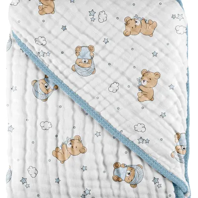 Toalha Soft Com Capuz Pixuxu Estampa Urso Azul