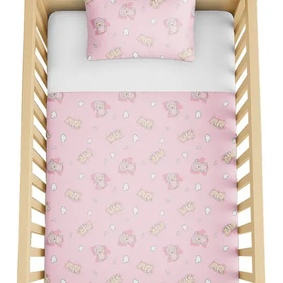 Jogo de Lençol Pixuxu Berço Americano Urso Rosa 3 Peças