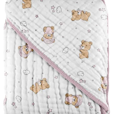 Toalha Soft Com Capuz Pixuxu Estampa Ursa Rosa