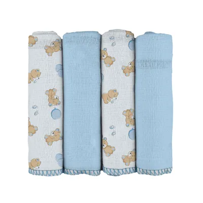 Kit Pano de Boca Bebê Bercinho Estampa Urso Balões 4 Peças