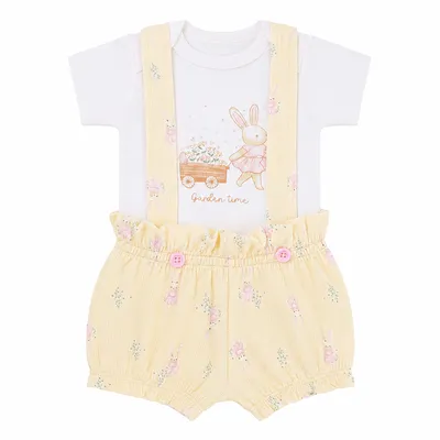 Conjunto Bebê Iaze Body Manga Curta Coelho E Jardineira