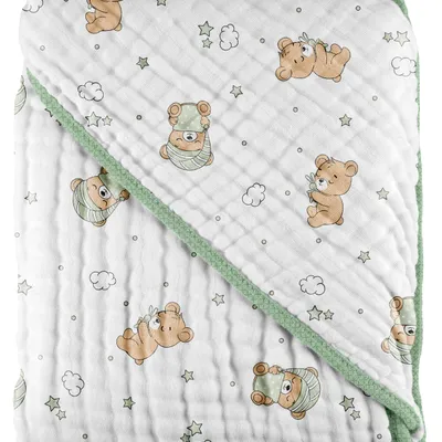 Toalha Soft Com Capuz Pixuxu Estampa Urso Verde