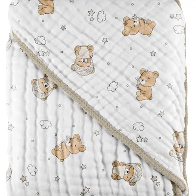 Toalha Soft Com Capuz Pixuxu Estampa Urso Bege