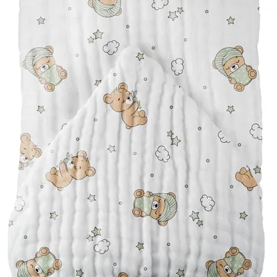 Toalha Soft Com Capuz De Centro Pixuxu Estampa Urso Verde