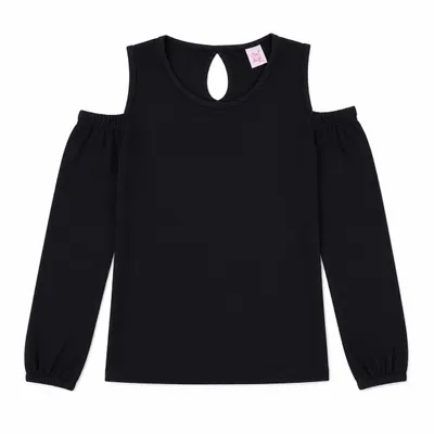 Blusa Rose Feijão Manga Longa Ombro Vazado Princesa