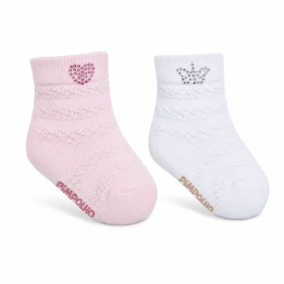 Meia Bebê Pimpolho Menina Trabalhada com Strass 2 Pares