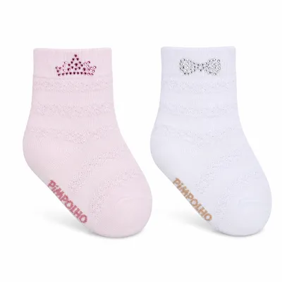 Meia Bebê Pimpolho Menina Trabalhada com Strass 2 Pares