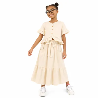Saia Longa Infantil Opera Kids Babado Cintura Alta Bolsos Zoe