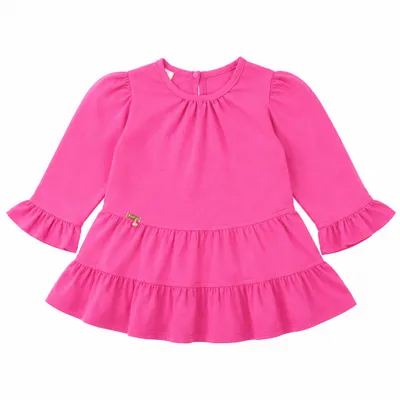Vestido Bebê Din Don Liso Em Viscose Com Babados