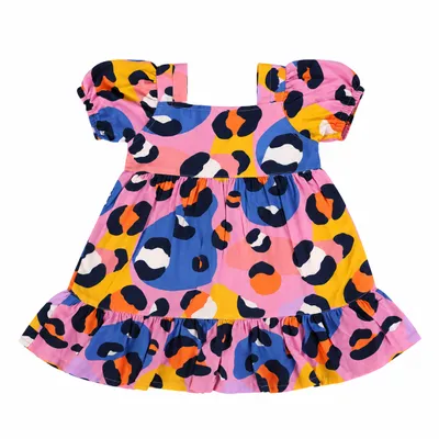 Vestido Bebê Din Don Estampa Oncinha Com Babados