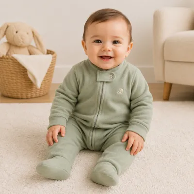 Macacão Longo Bebê Junkes Com Zíper Em Soft Liso