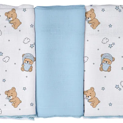 Kit Pano De Boca Pixuxu Estampa Urso Azul 3 Peças