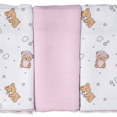 Kit Pano De Boca Pixuxu Estampa Urso Rosa 3 Peças