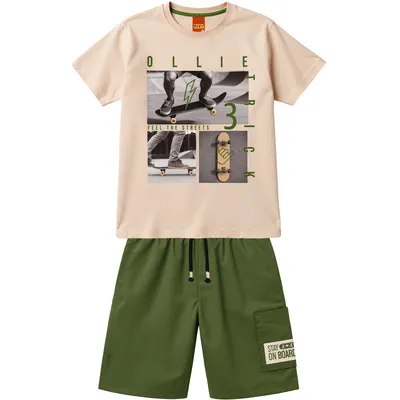 Conjunto Juvenil Kyly Camiseta Estampa Skate e Bermuda Conjunto Juvenil Kyly Camiseta Estampa Skate e Bermuda