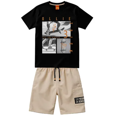 Conjunto Juvenil Kyly Camiseta Estampa Skate e Bermuda