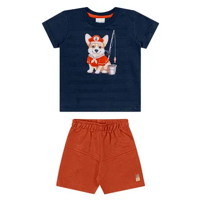 Conjunto Bebê Angero Camiseta Estampa Cachorro e Bermuda