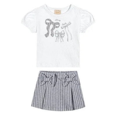 Conjunto Bebê Angero Blusa Estampa Laço e Short Saia
