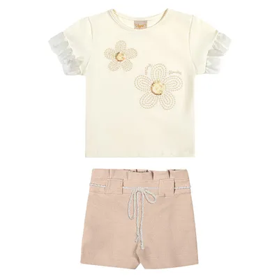 Conjunto Infantil Angerô Blusa Bordado Flores e Short Conjunto Infantil Angerô Blusa Bordado Flores e Short